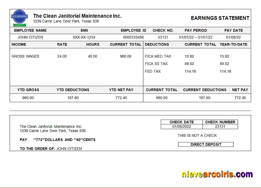 USA Texas commercial cleaning company earnings statement